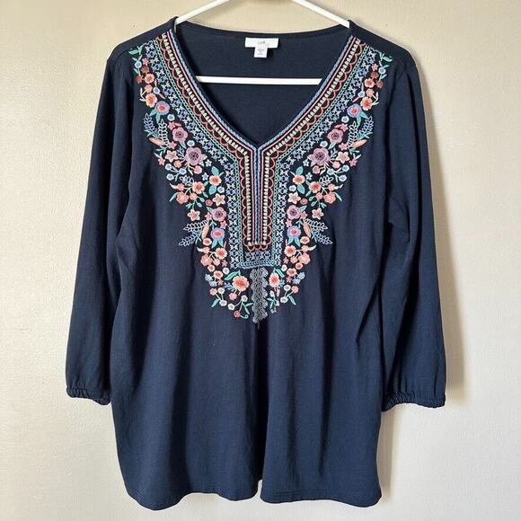 J. Jill Tops - J.Jill Floral Embroidered Shirt Womens Petite SMALL Boho Peasant Hippie Blue